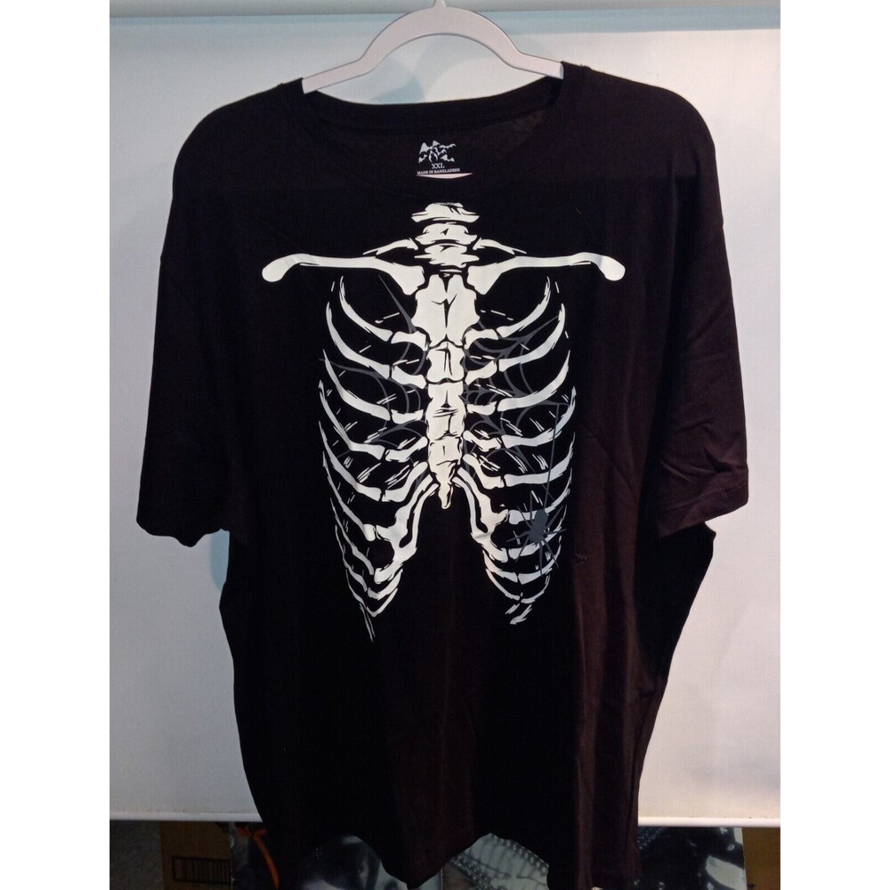Skeleton  T-Shirt Glow In The Dark Halloween Mens 2XL BLACK NEW
